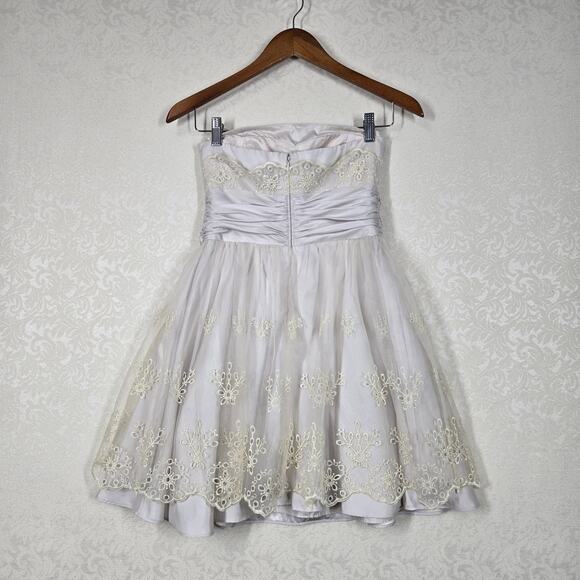 Haley Logan by Adrianna Papell Strapless Dress sz 3/4* Beige Chiffon Embroidered - Picture 7 of 16